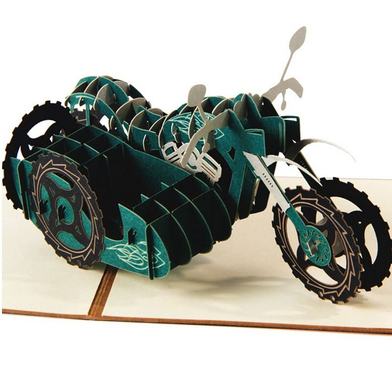 Объемная 3D открытка «Мотоцикл с коляской»
